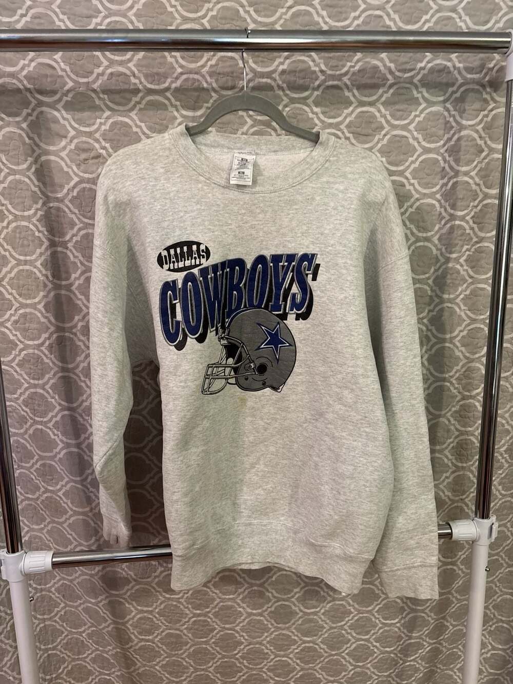 Vintage Dallas Cowboys Helmet Graphic Crewneck Sweatshirt Grey Size XL